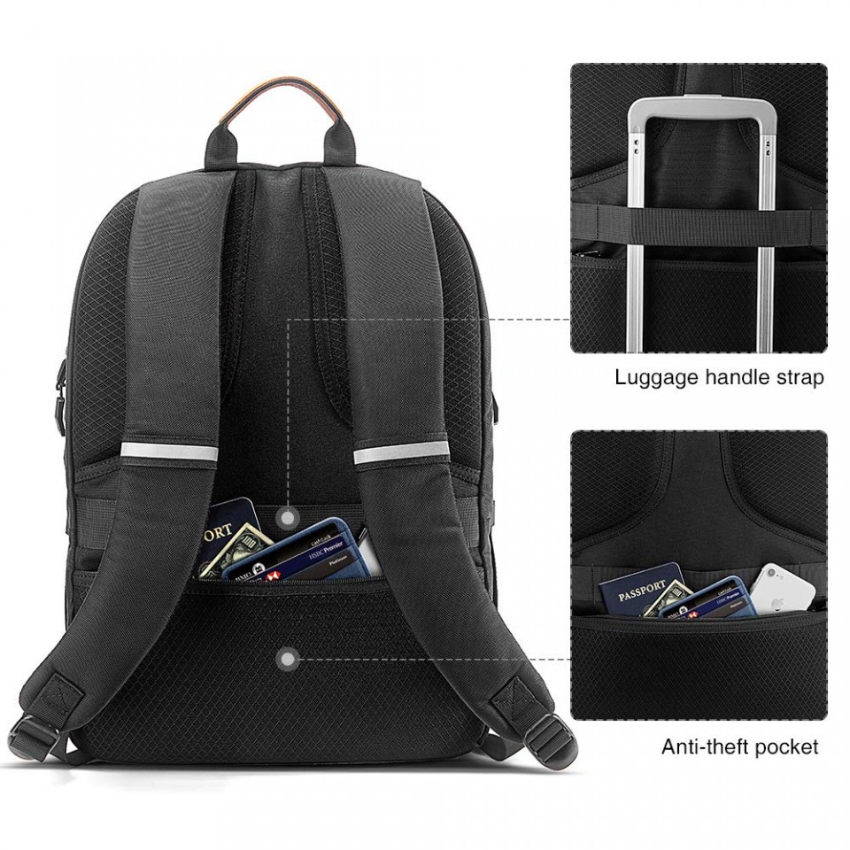Balo Tomtoc (USA) Travel Backpack For Ultrabook 15’'/22L - Black (A76-E01D)