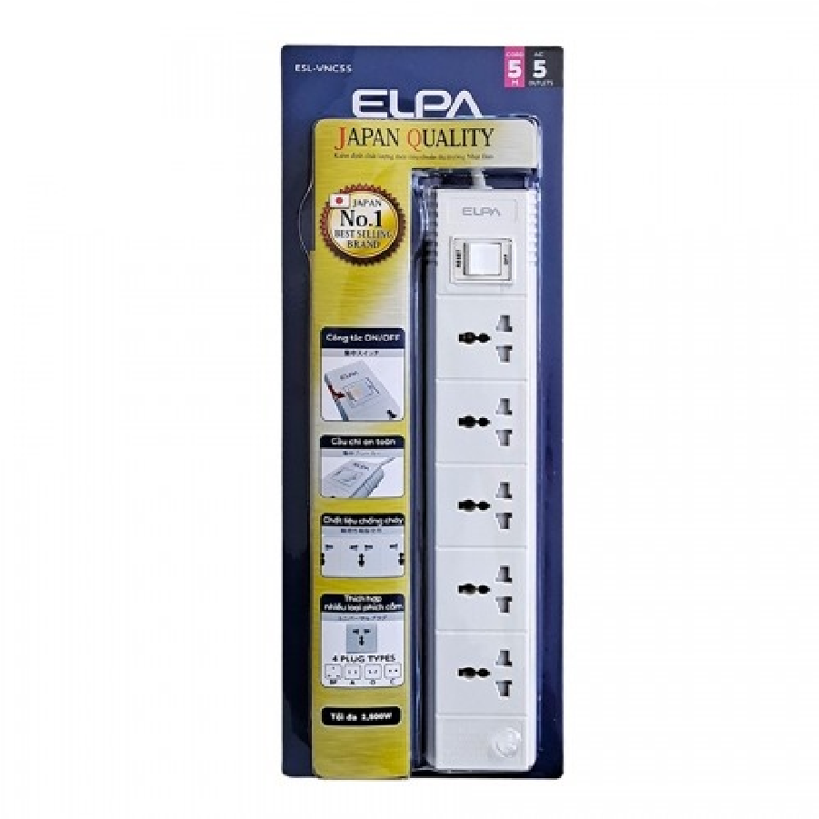 Ổ Cắm 5 Ổ Điện 1 Công Tắc 5m ELPA ESL-VNC55
