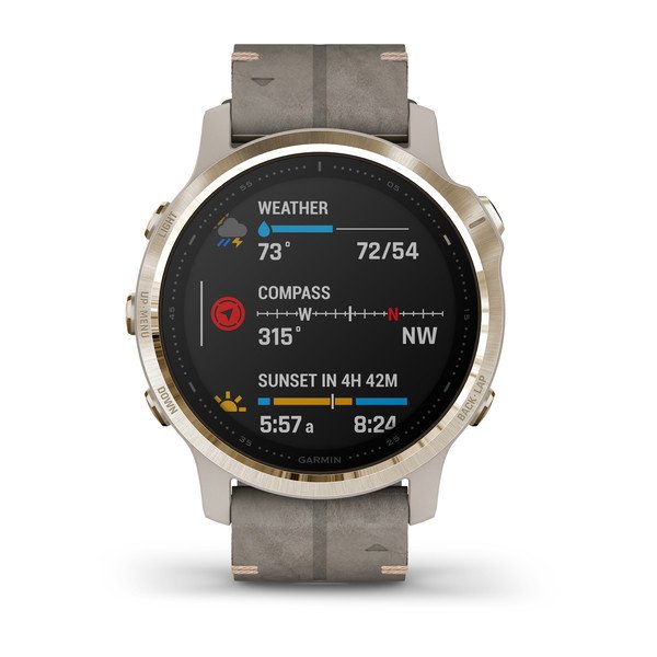 Đồng Hồ Garmin Fēnix 6S Sapphire - Light Gold-tone with Shale Gray Leather Band
