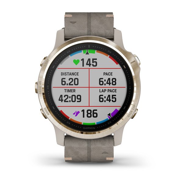 Đồng Hồ Garmin Fēnix 6S Sapphire - Light Gold-tone with Shale Gray Leather Band