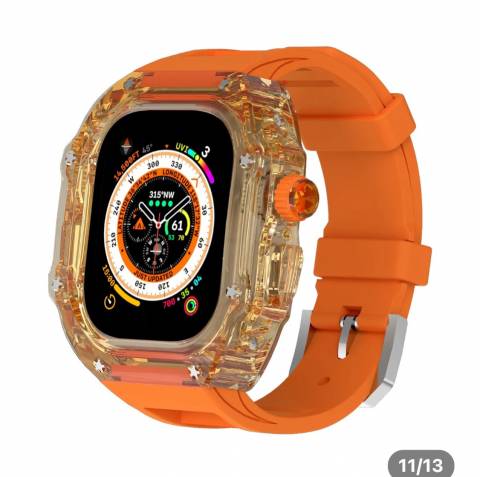 Bộ Vỏ Ốp Đồng Hồ Apple Watch Series 8 Ultra 44m 45mm Viền Trong Suốt Dây Cao Su IWatch